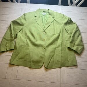 Talbots Lime Green Irish Linen Lined Blazer Women'sButton Front Pockets Sz 18W